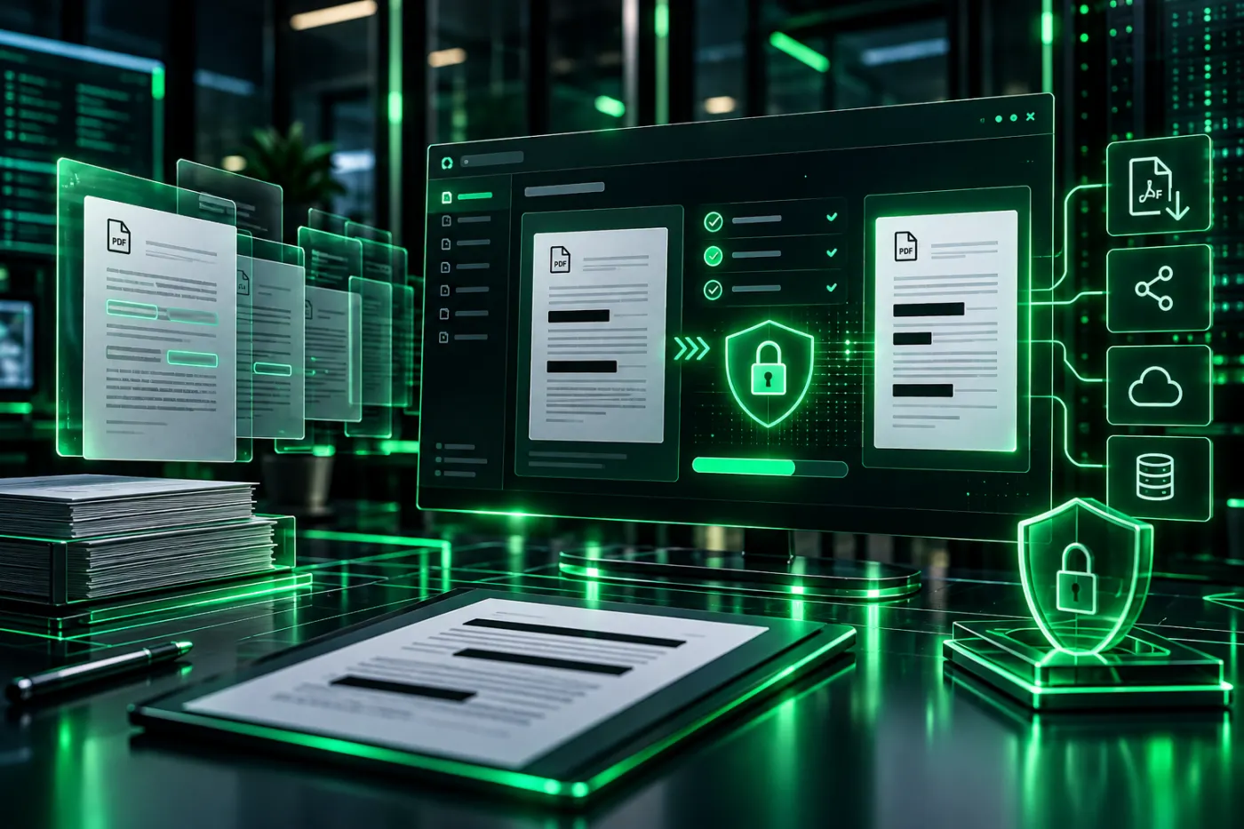 Illustrazione del processo di anonimizzazione dei PDF con oscuramento dei dati riservati