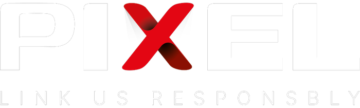 Logo PIXEL SRL bianco e rosso con payoff